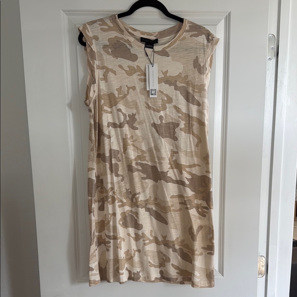 Sanctuary Tan Midi Sheath Dress with Sleeveless Design and Crew Neck